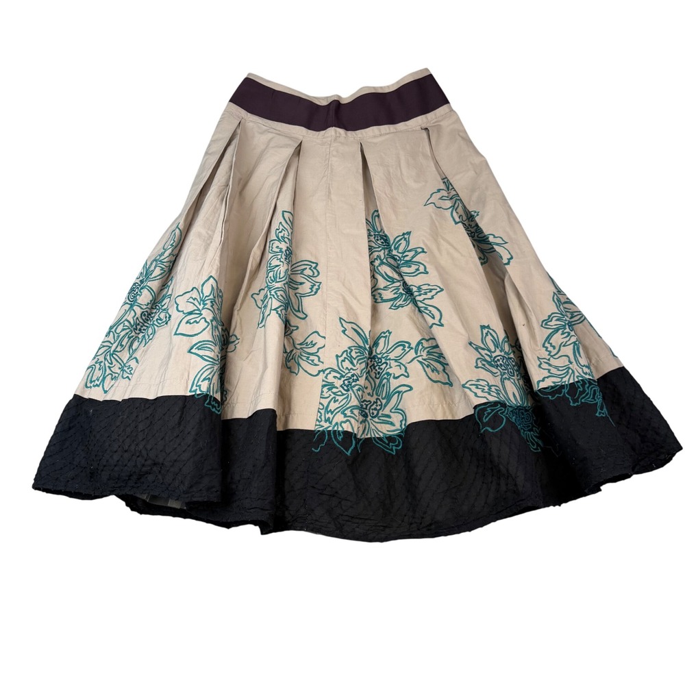 Anthropologie Floreat Embroidered Midi Skirt Tulle Lined Cottagecore Size 2